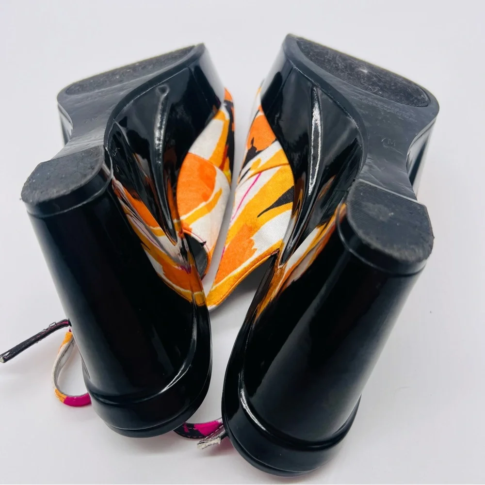 MARC FISHER Platform Peep Toe Wedges Sandals Shoes Multi Color Black Pat…